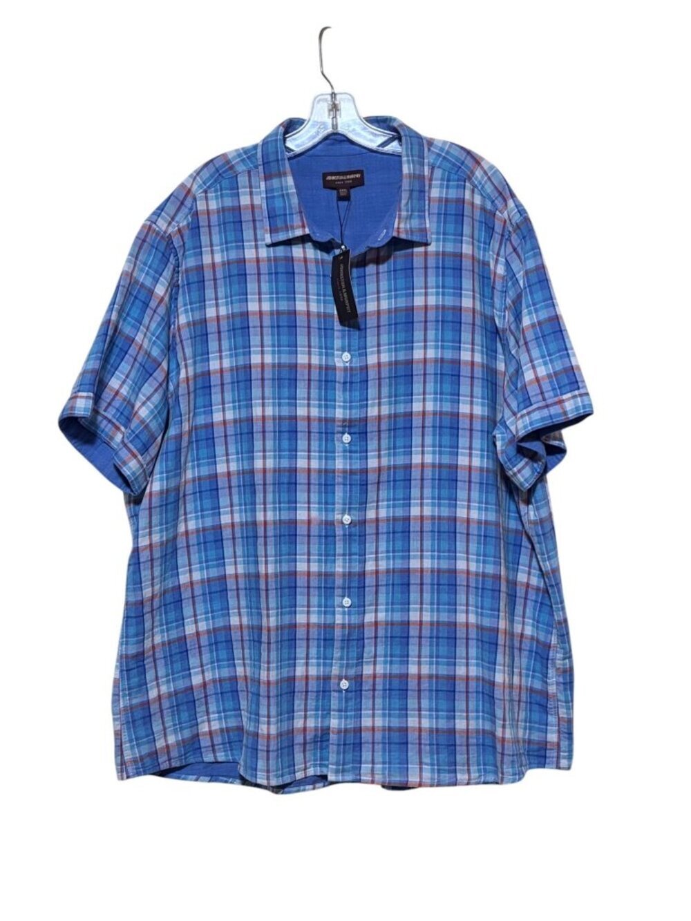 NWT Johnston Murphy Shirt 3XL Plaid Short Sleeves Lined Casual Button Down